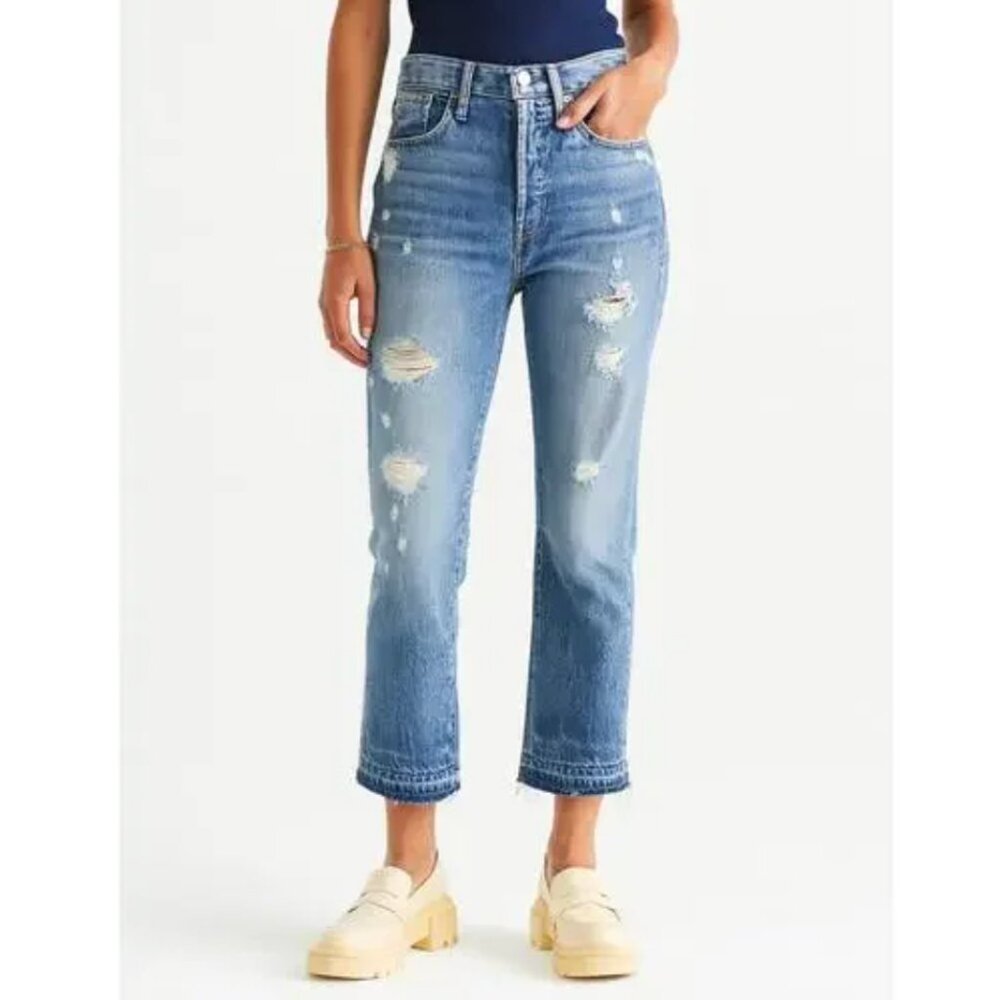 AYR Jeans The Styx Crop Straight Leg Jeans Distressed Wolfpack Size 28